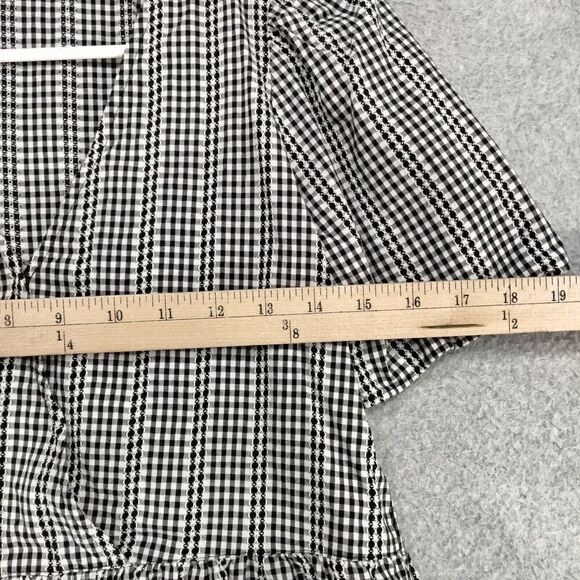 Madewell Crossover Peplum Top Wmns Sz XXS Black White Gingham Peplum Shrt Sleeve - Picture 6 of 12